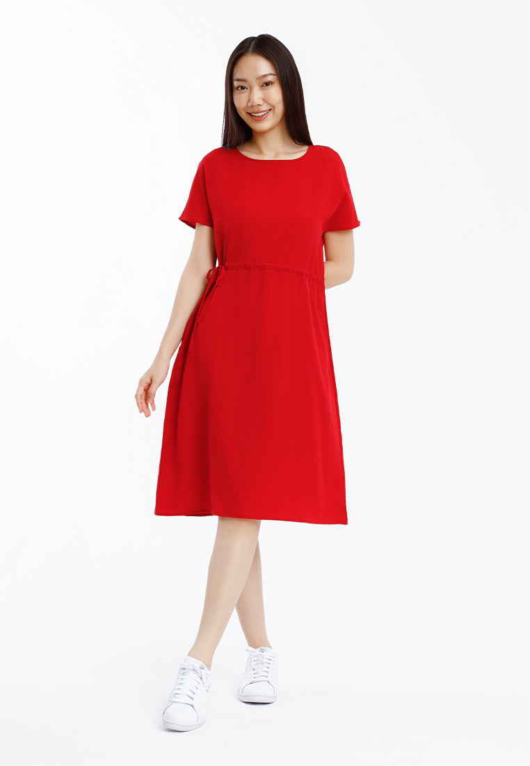 Forest Ladies Polyester Short Sleeve Ruched Waist Dress Women Casual Dress - 885102