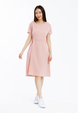 Forest Ladies Polyester Short Sleeve Ruched Waist Dress Women Casual Dress - 885102