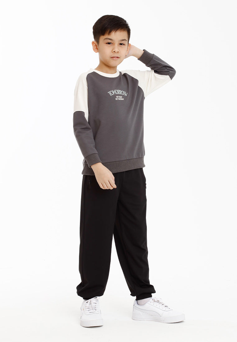 Forest Kids Boy Cut & Sew Long Sleeve Sweater Boys Embroidery Raglan Sleeve Tee | Baju Lelaki Lengan Panjang - FK20249