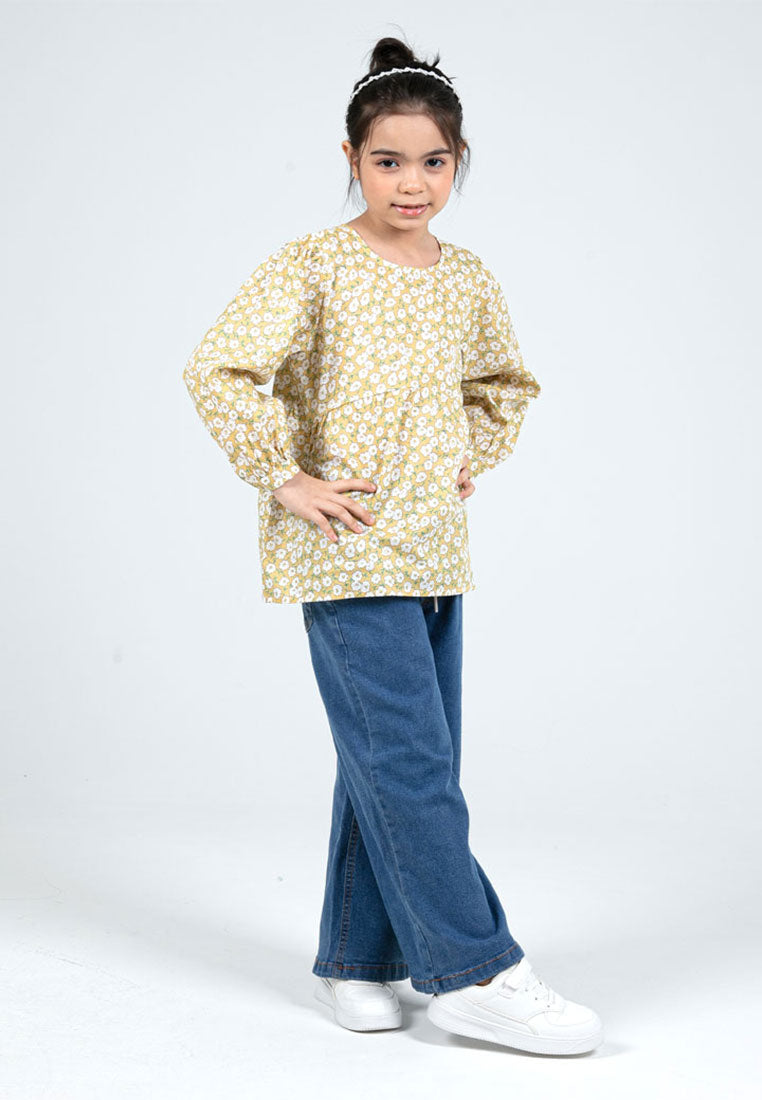 Forest Kids Girls Stretchable Denim Jeans Elastic Waisted Wide Leg Pants | Seluar Panjang Budak Perempuan - FK810021