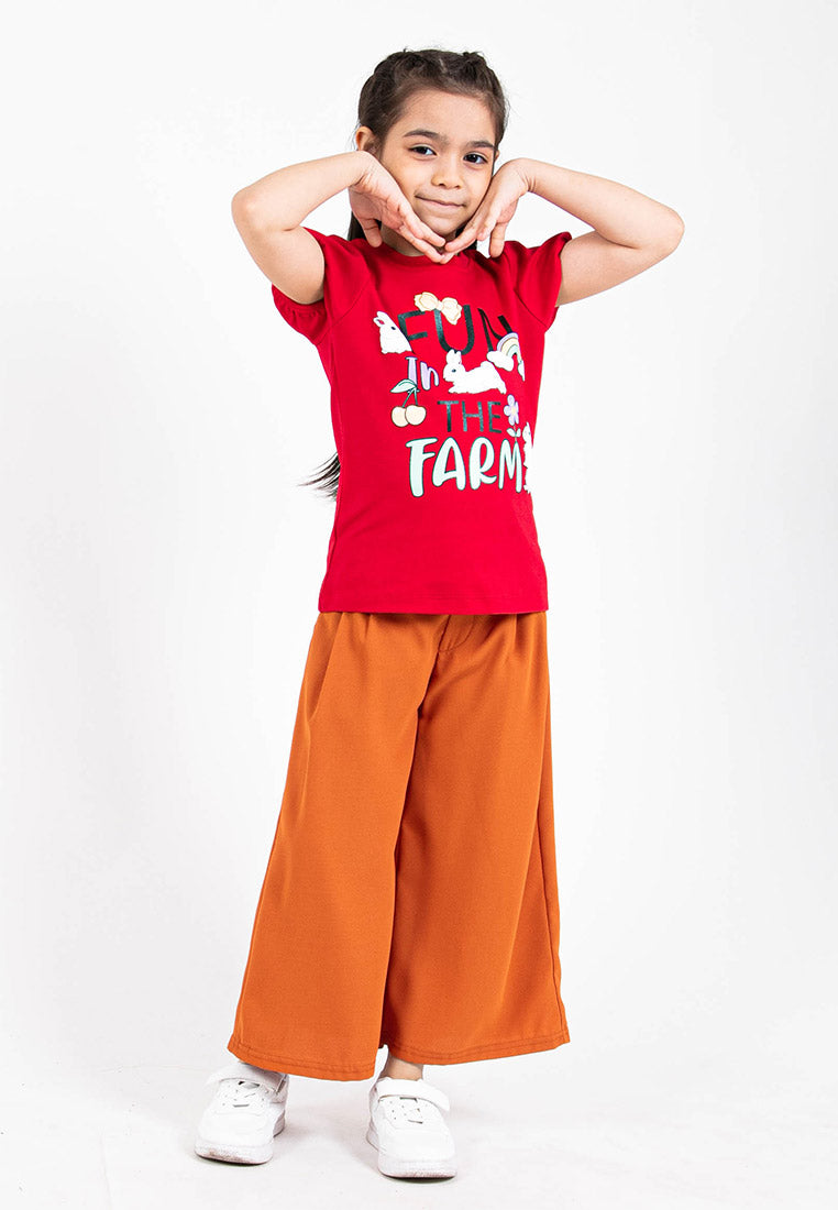 Forest Kids Girl 100% Cotton Short Sleeve T-Shirt Girls Graphic Round Neck T-Shirt | Baju Budak Perempuan - FK820059