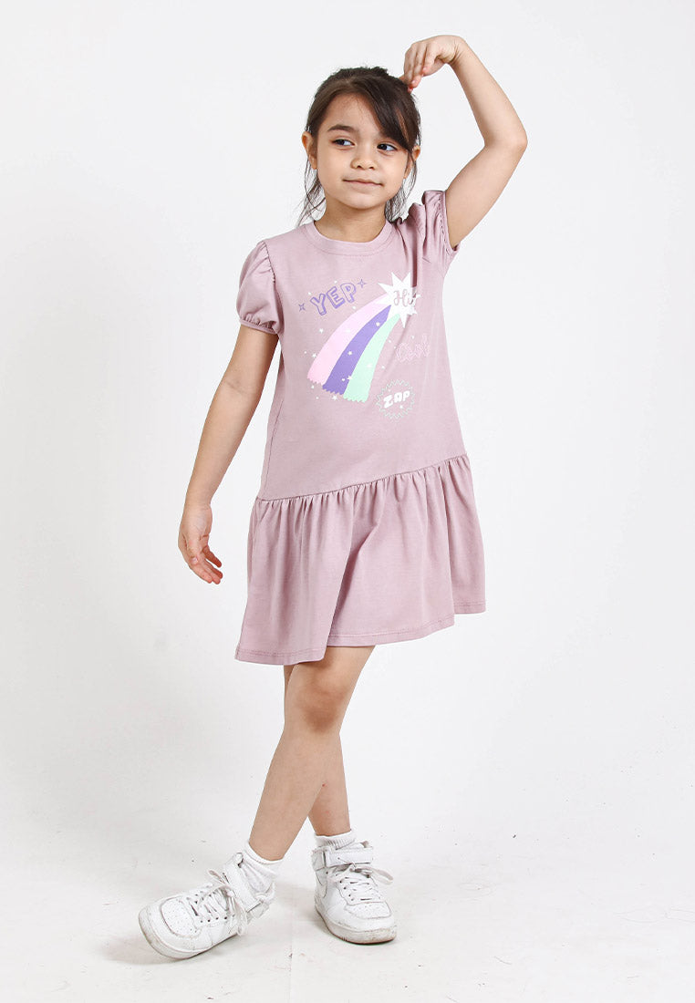 Forest Kids Girl 100% Cotton T-Shirt Girls Graphic Round Neck Dress | Baju Budak Perempuan - FK885044