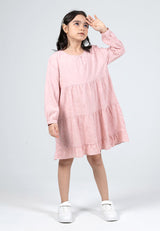 Forest Kids Girls Cotton Jacquard Long Sleeve Tiered Dress with Cotton Lining | Baju Budak Perempuan - FK885072