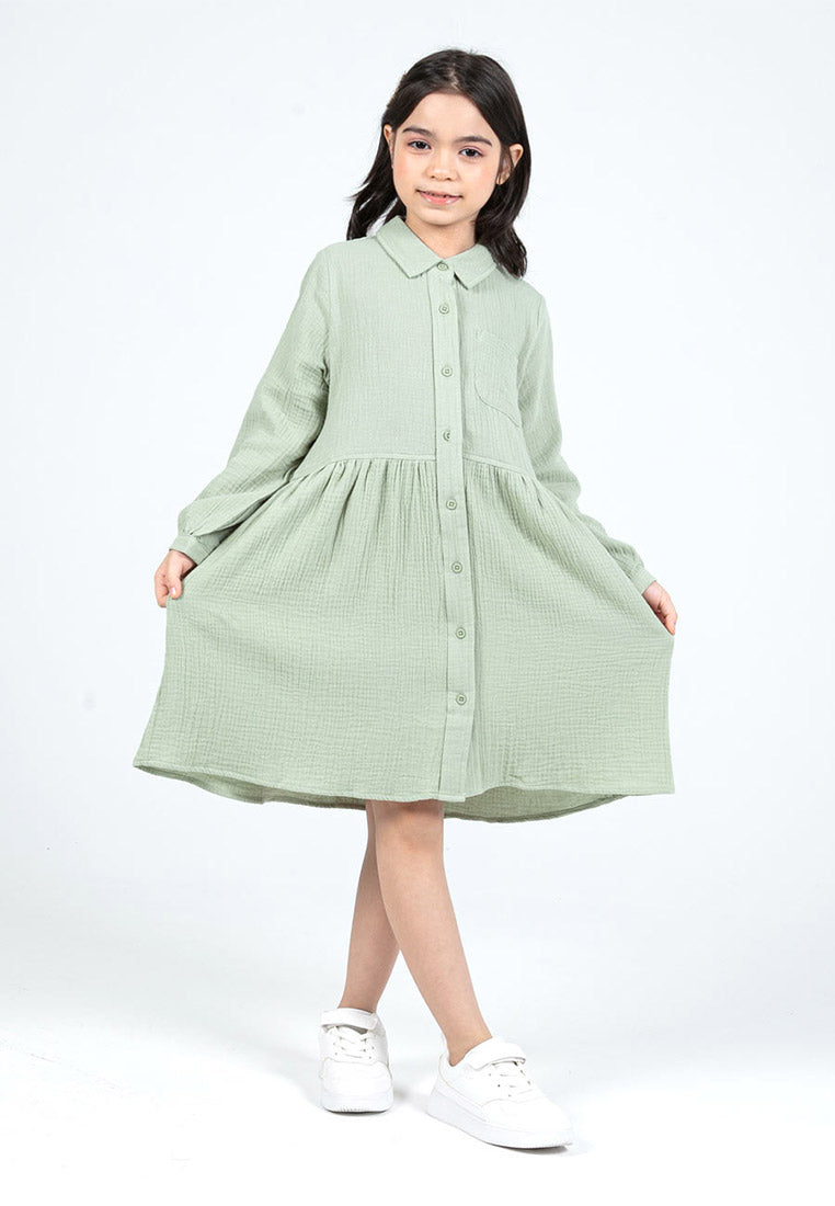 Forest Kids Girls Cotton Gauze Shirt Dress Long Sleeve Dress | Baju Budak Perempuan - FK885074