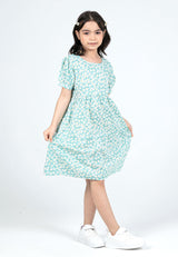 Forest Kids Girls Floral Pattern Cotton Short Sleeve Tiered Dress | Baju Budak Perempuan - FK885075