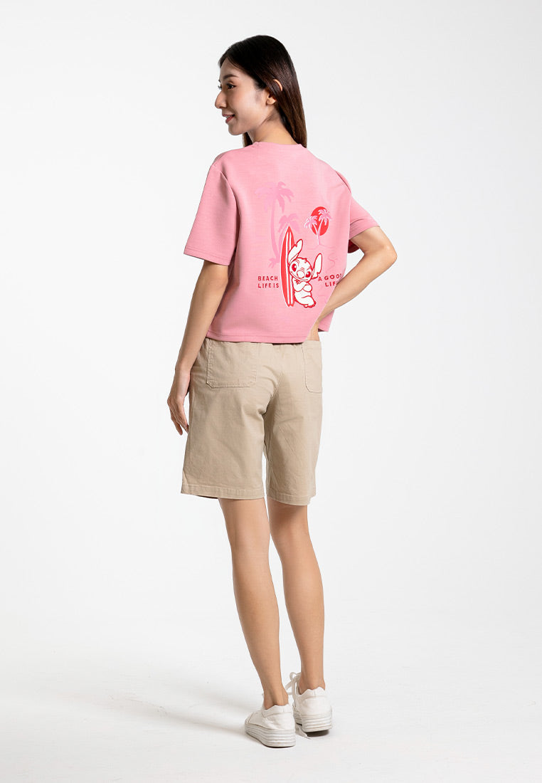 Forest x Disney Stitch Air-Cotton 260GSM Heavy Weight Cropped Boxy Ladies Tee - FW820104