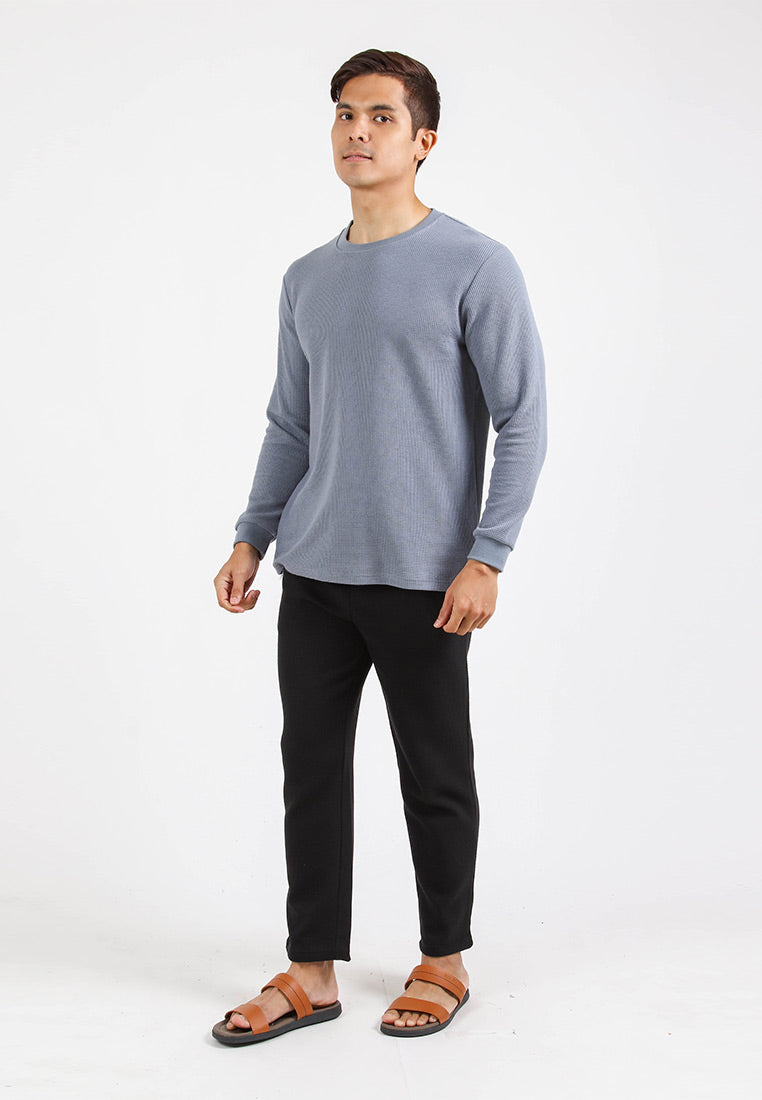 Forest Waffle Knit Crew Neck Long Sleeve T Shirt Men | T Shirt Lelaki Lengan Panjang - 23831