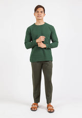 Forest Waffle Knit Crew Neck Long Sleeve T Shirt Men | T Shirt Lelaki Lengan Panjang - 23831