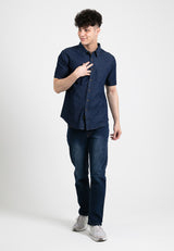 Forest Denim Plain Short Sleeve Men Shirt | Baju Kemeja Lelaki - 621353