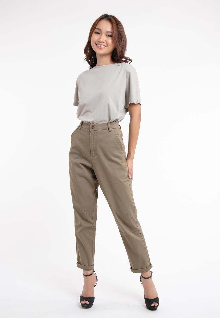 Forest Ladies Cotton Twill Bermuda Button Waist Casual Chino Long Pants | Seluar Perempuan - 810443