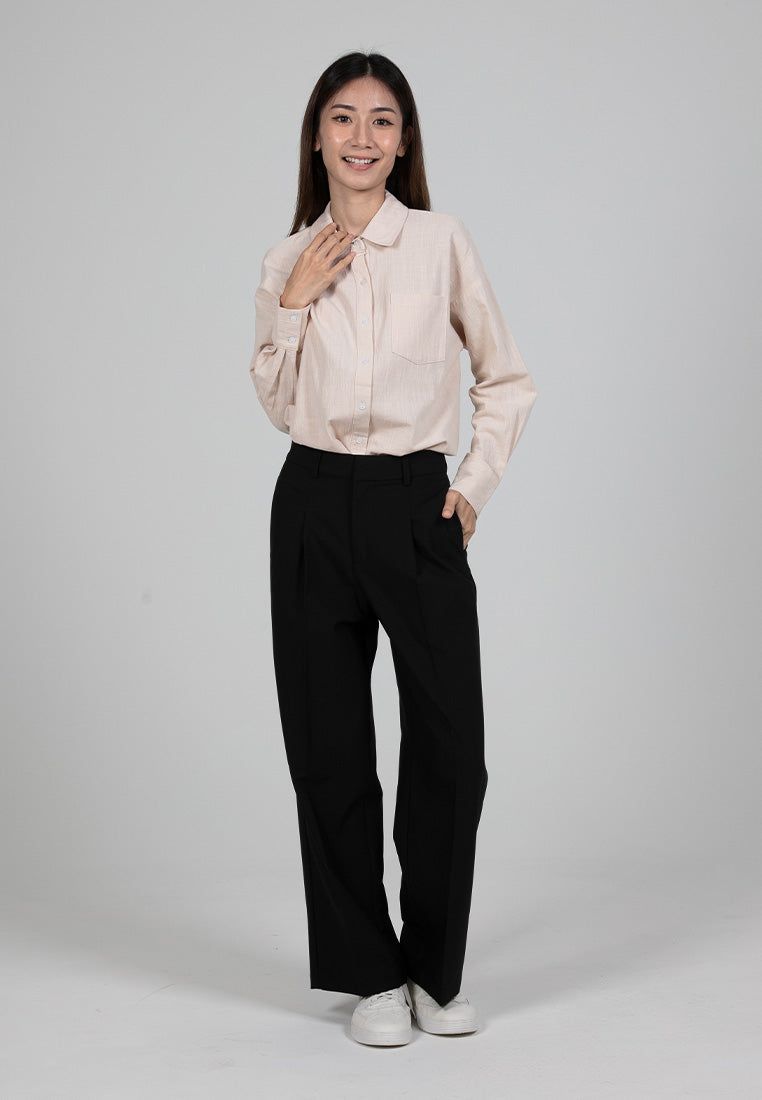 Forest Ladies Tailored Pleated Long Pants Women Wide Leg Pants | Seluar Panjang Perempuan - 810491