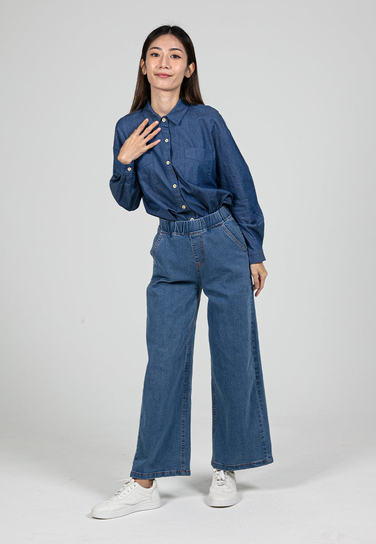 Forest Ladies Stretchable Denim Wide Leg Jeans Elastic Waisted Denim Pants | Seluar Panjang Perempuan - 810493