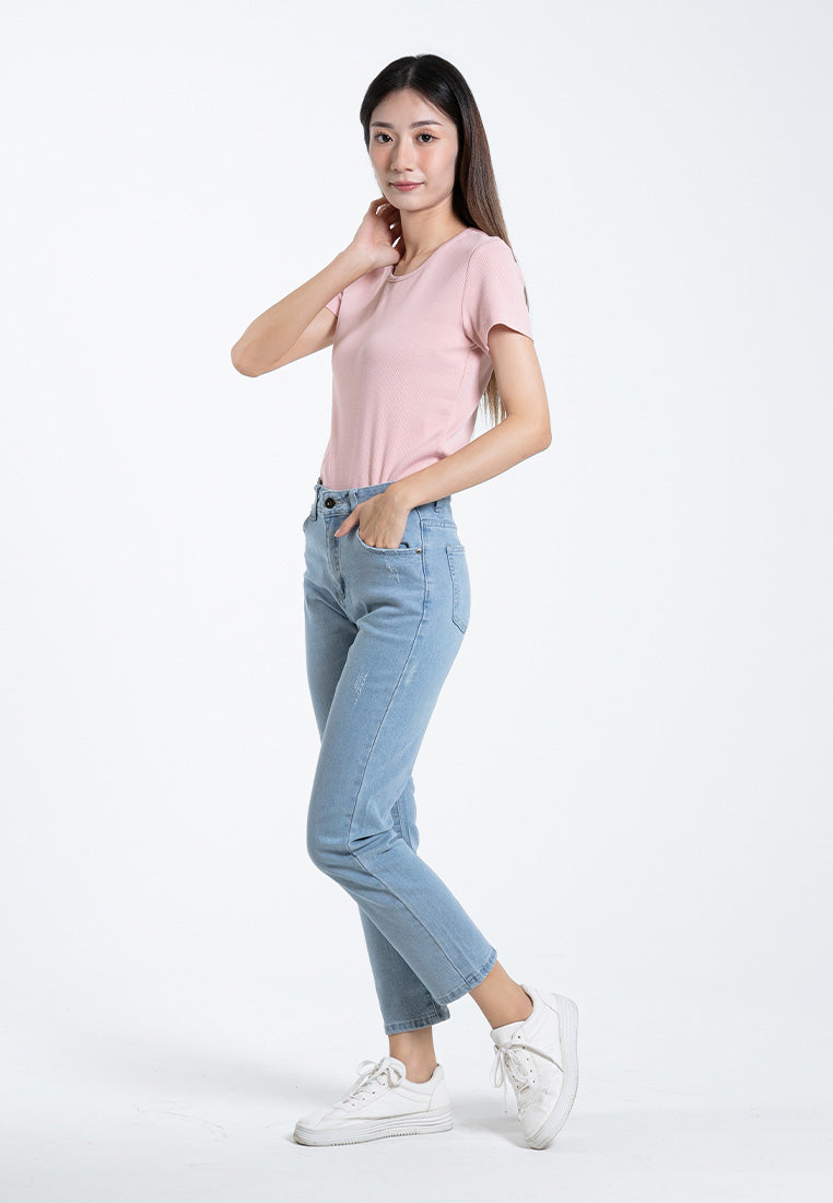 Forest Ladies Mid Rise Slim Fit Ripped Cropped Jeans | Seluar Jeans Perempuan - 810523