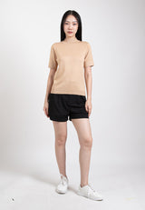 Forest Ladies Basic Plain High Neck Short Sleeve Knit Top | Baju Perempuan - 822348