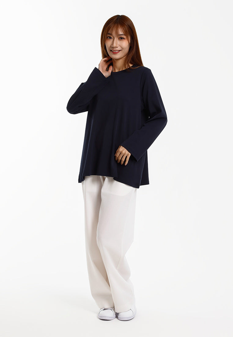 Forest Baju Lengan Panjang Perempuan | Forest Ladies Cotton Interlock Long Sleeve Round Neck T-Shirt Loose Fit - 822414