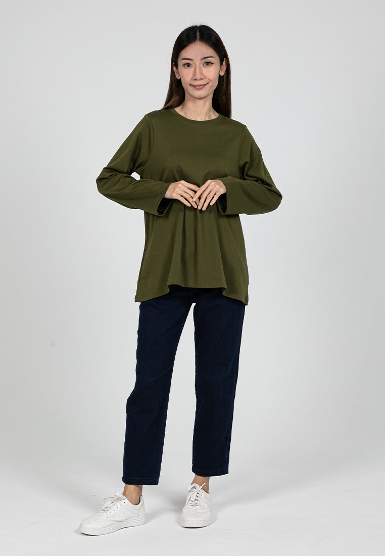 Forest Ladies Cotton Interlock Long Sleeve Round Neck T-Shirt Women Loose Fit | Baju Lengan Panjang Perempuan- 822414