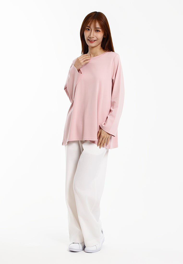 Forest Baju Lengan Panjang Perempuan | Forest Ladies Cotton Interlock Long Sleeve Round Neck T-Shirt Loose Fit - 822414