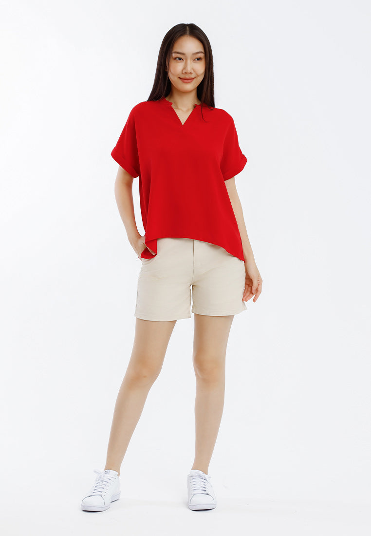 Forest Ladies Polyester Collar Plain Blouse Women Short Sleeve Blouse | Baju Perempuan - 822417