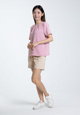 Forest Ladies Polyester Pleated Blouse Women Short Sleeve Blouse - 822456