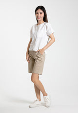 Forest Ladies Cotton Button Blouse Women Short Sleeve Pocket Blouse - 822458