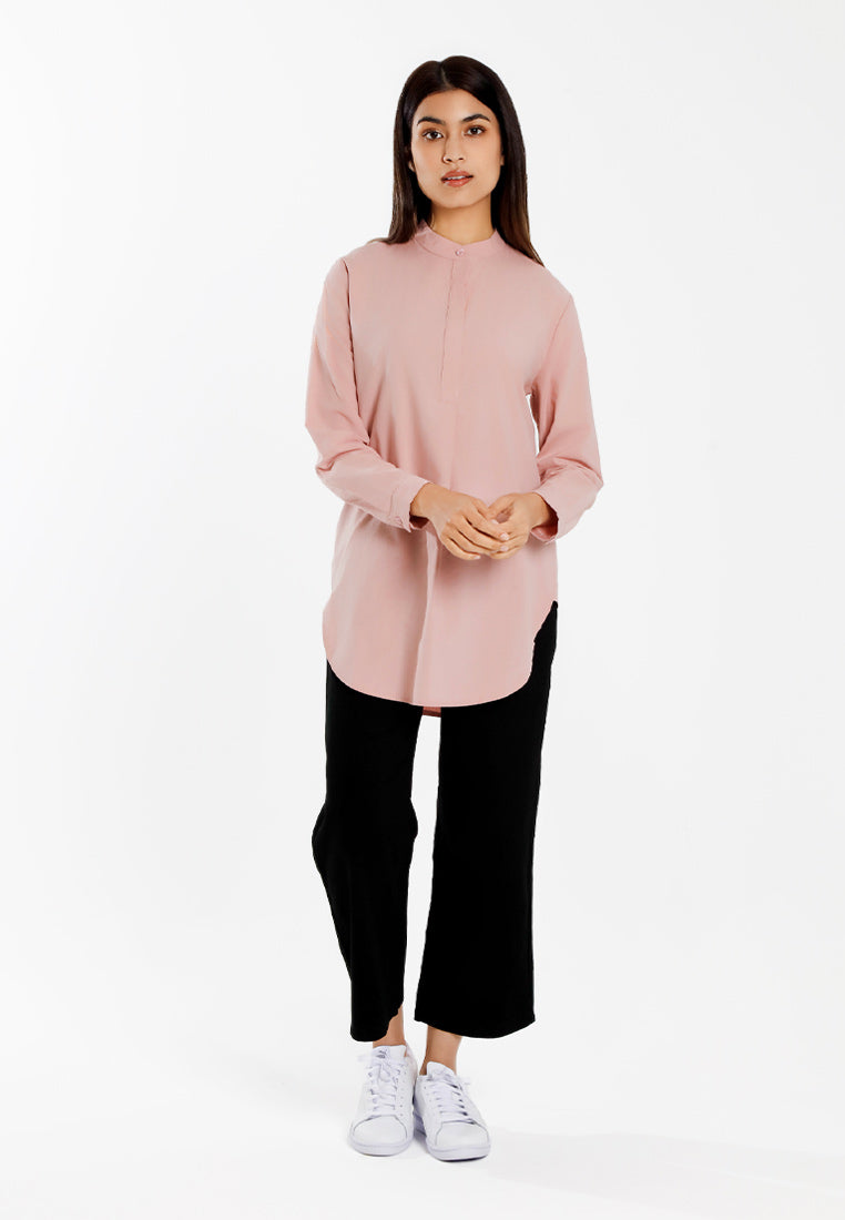 Forest Ladies Modal Cotton Plain Blouse Women Long Sleeve Tunic | Baju Kemeja Lengan Panjang Perempuan - 8822489