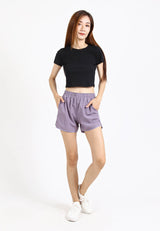 Forest Ladies Stretchable Polyester High Waist Plain Shorts Women Shorts | Seluar Pendek Perempuan - 860148