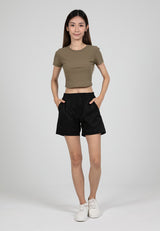 Forest Ladies Stretchable Polyester Elastic Waisted Short Pants Women Casual Shorts | Seluar Pendek Perempuan - 860165