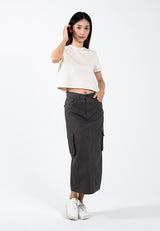 Forest Ladies Cotton Twill Elastic Waisted Cargo Skirt Women Midi Skirt - 880009