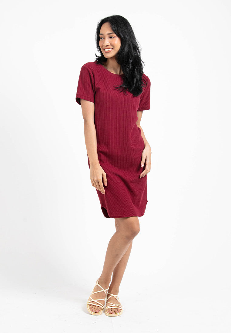 Forest Ladies Waffle Cotton Short Sleeve Round Neck Dress Women | Baju Perempuan Lengan Pendek - 885038