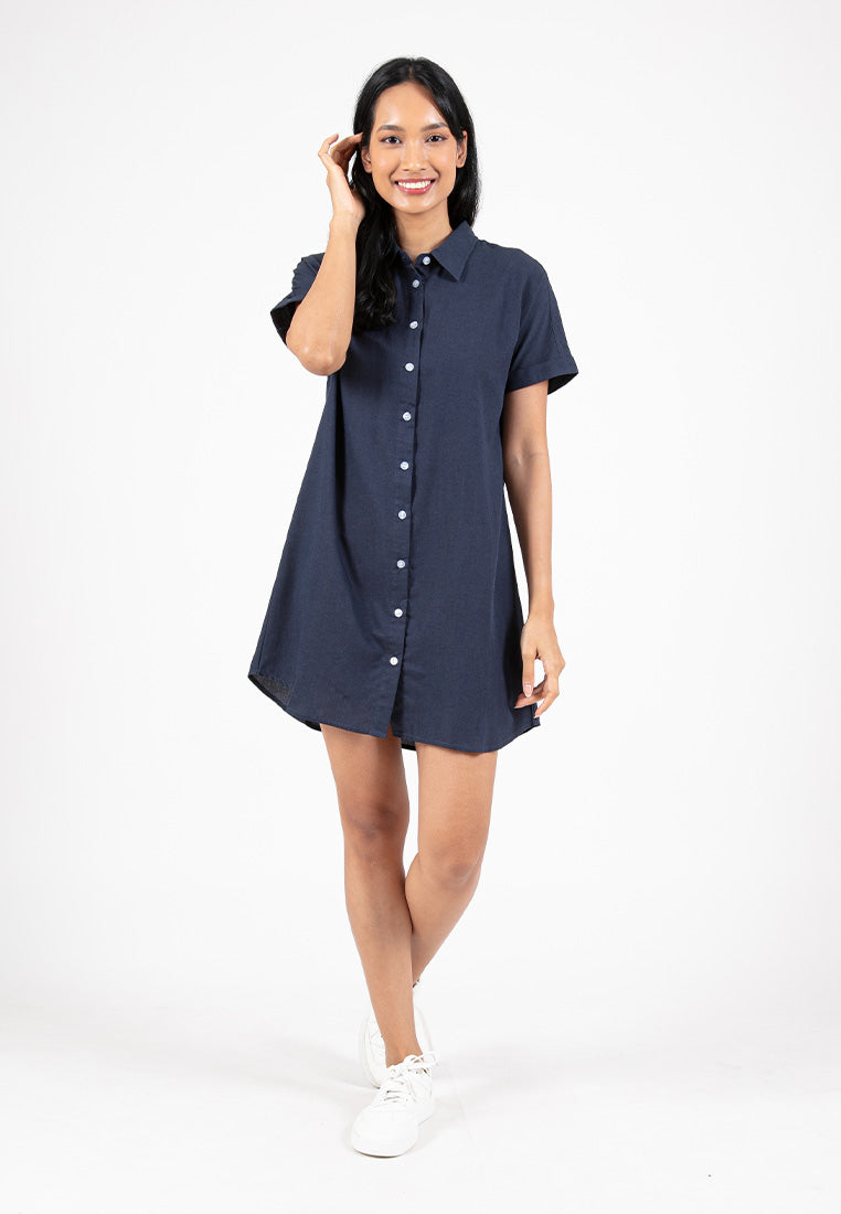 Forest Ladies Cotton Blend Short Sleeve Shirt Dress | Baju Perempuan Lengan Pendek - 885057