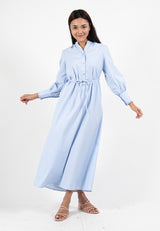 Forest x Hatta Dolmat Ladies Woven Plain Cuffed Sleeve Maxi Shirt Dress | Baju Perempuan - 885070