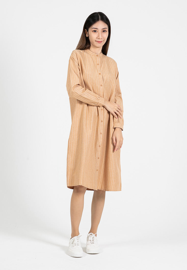 Forest Ladies Cotton Striped Oversized Shirt Dress Women Long Sleeve | Baju Kemeja Lengan Panjang Perempuan - 885080