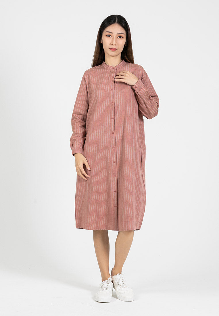 Forest Ladies Cotton Striped Oversized Shirt Dress Women Long Sleeve | Baju Kemeja Lengan Panjang Perempuan - 885080