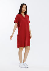 Forest Ladies Rayon Lyocell Collar Plain Shirt Dress Women Short Sleeve Dress - 885098