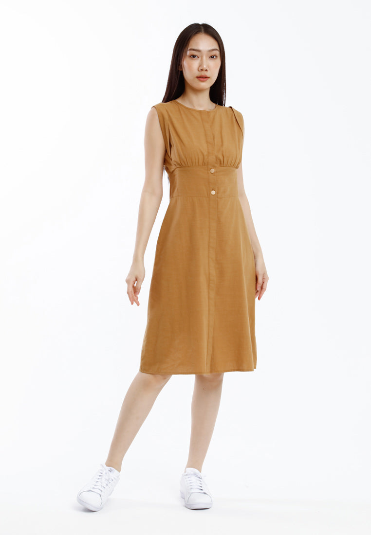 Forest Ladies Cotton Linen Sleeveless Button Dress Women Dress - 885104