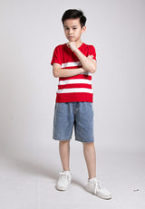 Forest Kids Boys Short Sleeve Striped Soft Knit Top | Baju Budak Lelaki - FK20223