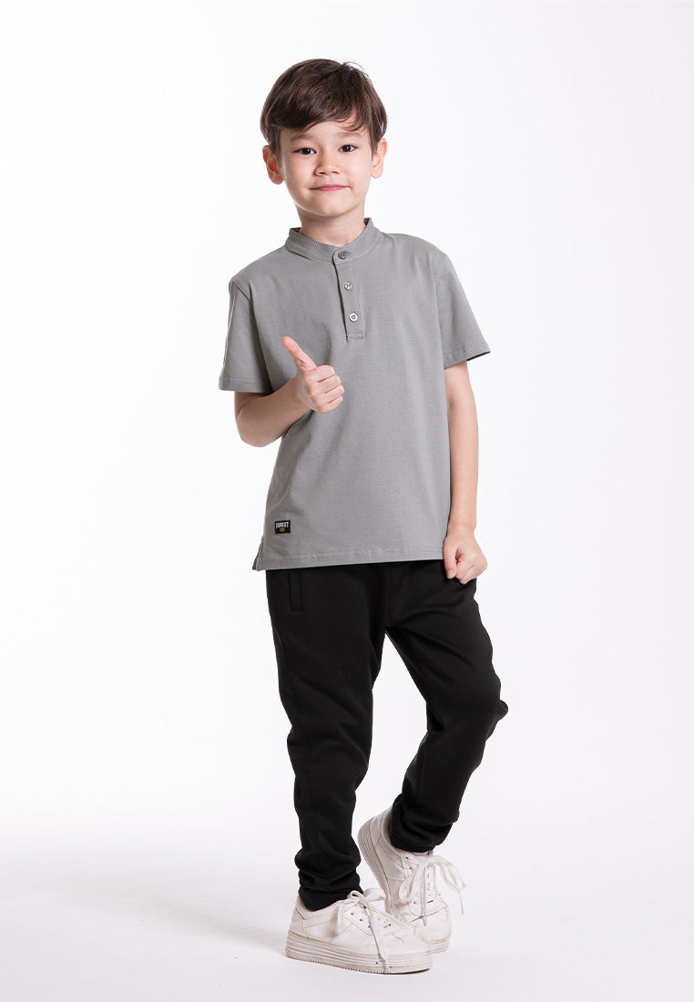 Forest Kids Premium Weight Cotton Stretchable Mandarin Collar T Shirt Kids | T Shirt Baju Budak Lelaki - FK20258