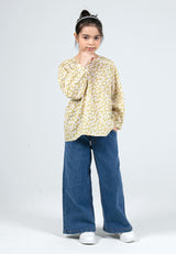 Forest Kids Girls Stretchable Denim Jeans Elastic Waisted Wide Leg Pants | Seluar Panjang Budak Perempuan - FK810021