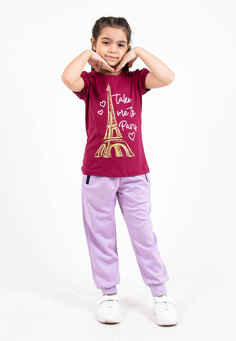 Forest Kids Girl 100% Cotton Puff Short Sleeve T-Shirt Girls Graphic Round Neck | Baju Budak Perempuan - FK820068