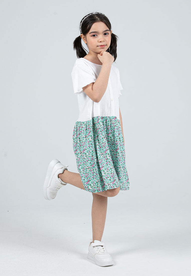 Forest Kids Girls Cotton Floral Pattern Short Sleeve 2 in 1 Dress Set | Baju Budak Perempuan - FK885061