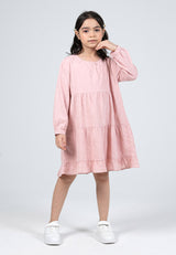 Forest Kids Girls Cotton Jacquard Long Sleeve Tiered Dress with Cotton Lining | Baju Budak Perempuan - FK885072