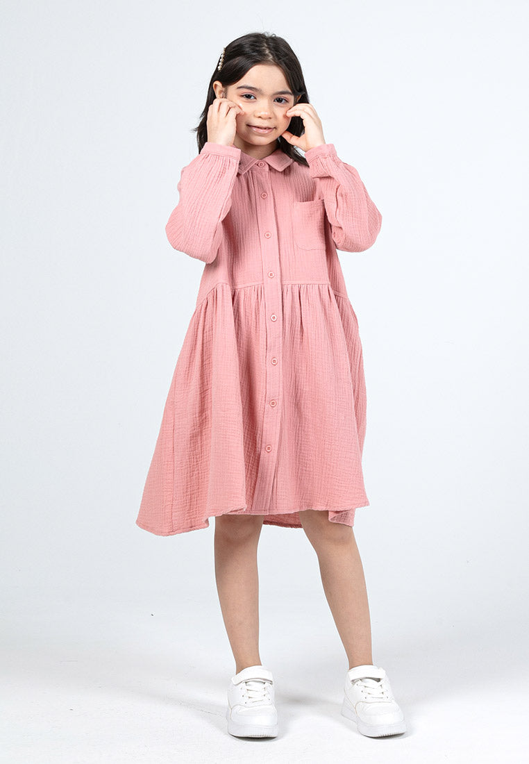 Forest Kids Girls Cotton Gauze Shirt Dress Long Sleeve Dress | Baju Budak Perempuan - FK885074