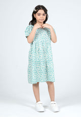 Forest Kids Girls Floral Pattern Cotton Short Sleeve Tiered Dress | Baju Budak Perempuan - FK885075