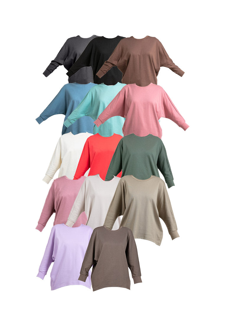 Forest Ladies Premium Interlock Cotton Crew Neck Drape Tshirt Women | Baju T Shirt Perempuan Lengan Panjang - 822206