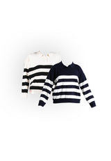 Forest Ladies Casual Striped Polo Long Sleeve Sweater Knit Top | Baju Lengan Panjang Perempuan - 822395