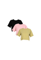 Forest Ladies Cotton Interlock Raglan Sleeve Round Neck Plain Cropped Top Ladies Casual Crop T-Shirt - 822407