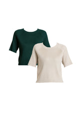 Forest Ladies Round Neck Knit Top Women Raglan Sleeve Cropped Top - 822426