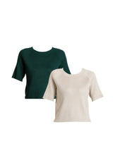 Forest Ladies Round Neck Knit Top Women Raglan Sleeve Cropped Top - 822426