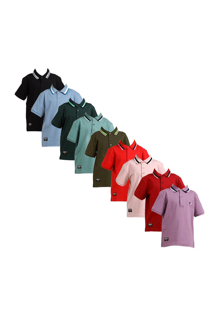 Forest Kids Premium Weight Cotton Stretchable Polo T Shirt Collar Tee | Baju T Shirt Budak Lelaki - FK20112