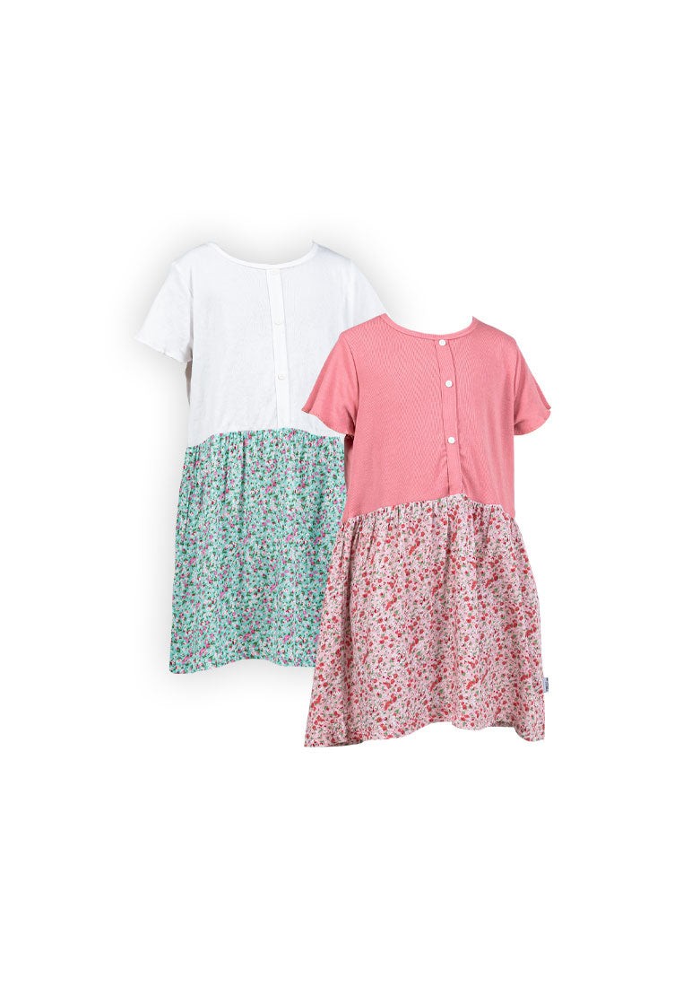 Forest Kids Girls Cotton Floral Pattern Short Sleeve 2 in 1 Dress Set | Baju Budak Perempuan - FK885061